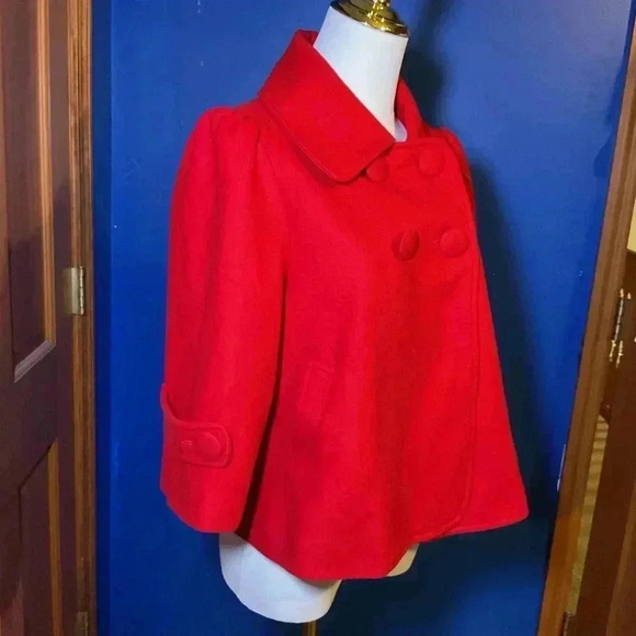 Forever 21 Red Wool Blend Women's Double-Breasted Jacket Size large - Picture 3 of 10